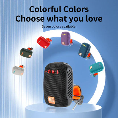 Black textured fabric bluetooth speaker wireless with orange accent buttons radio fm subwoofer woofer mini waterproof