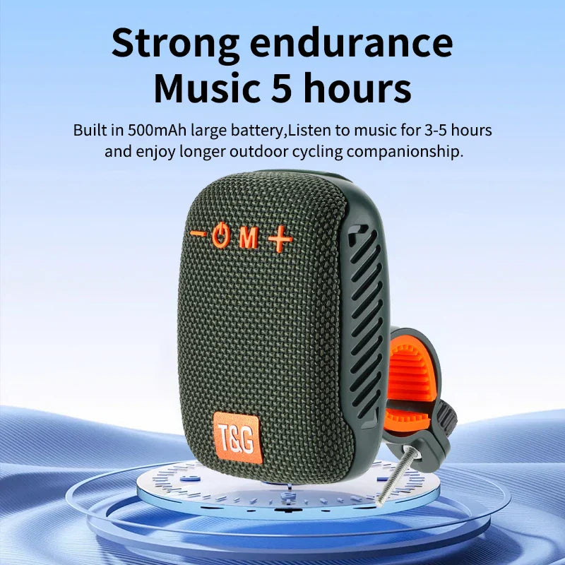 Olive green textured fabric t&g bluetooth speaker wireless with orange buttons and clip radio fm subwoofer woofer mini waterproof