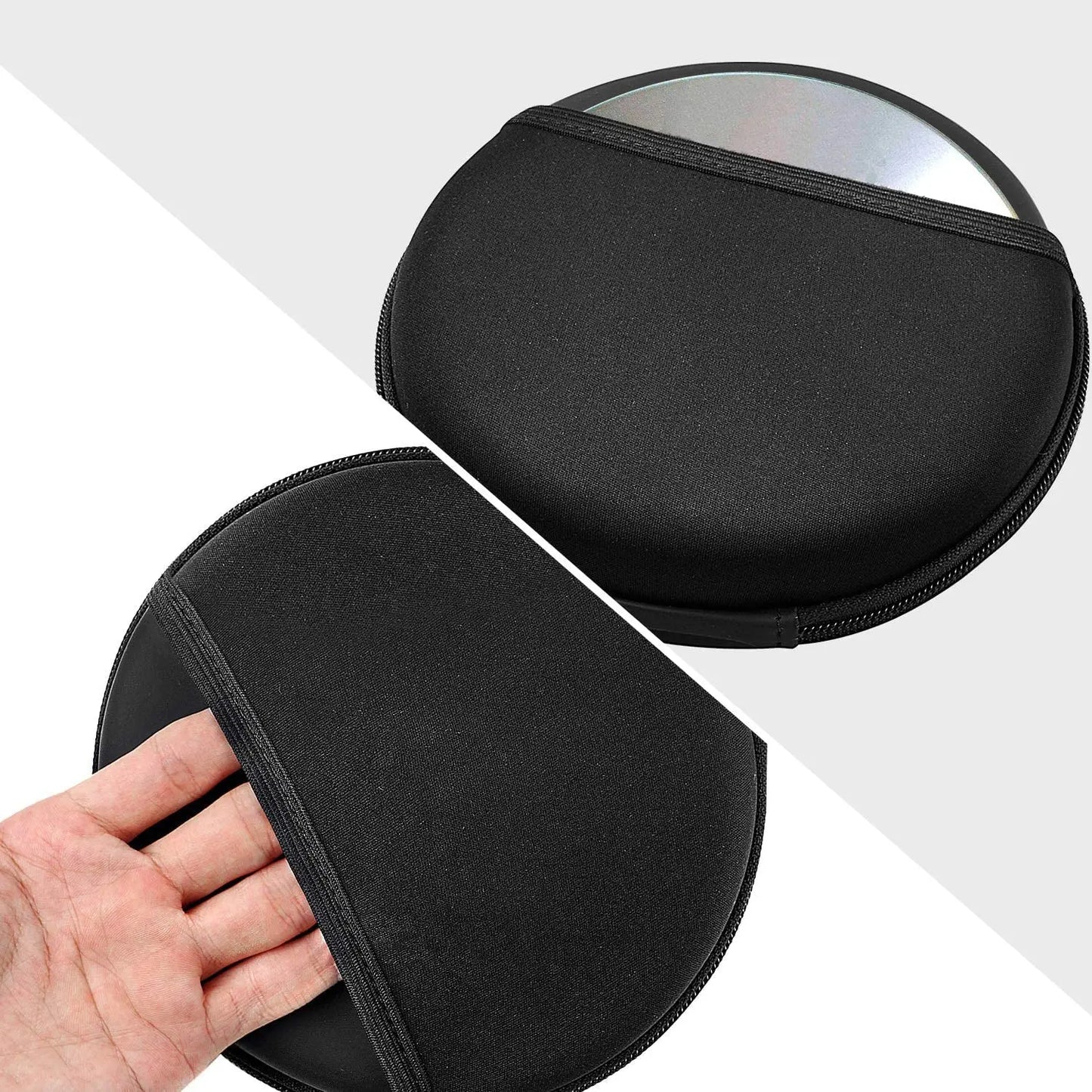 Black fabric zippered portable cd player case compatible with hott cd204 903tf and monodeal disc player