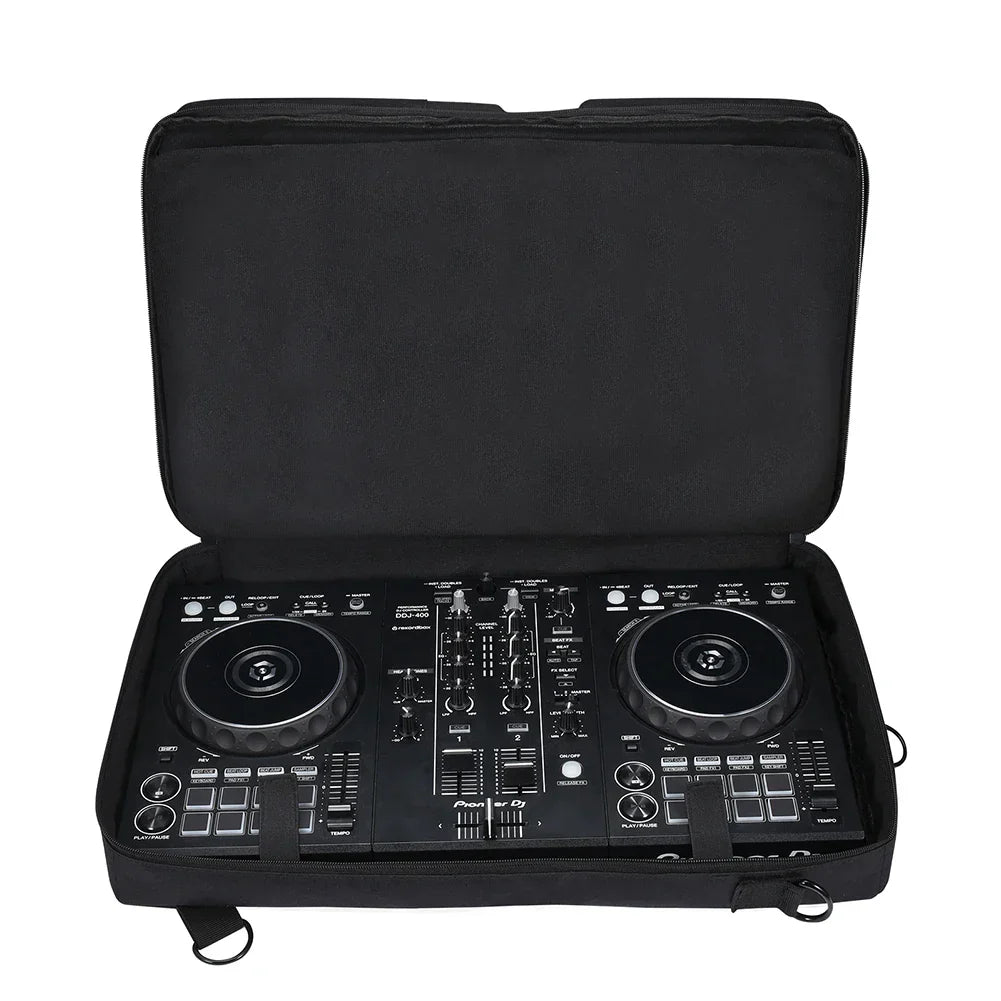 Black pioneer ddj-200 controller in a matching black padded dustproof storage bags turntables protective case