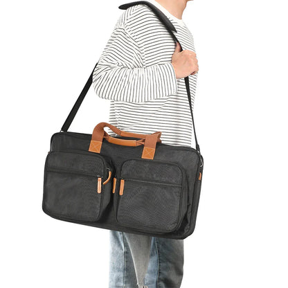 Black canvas shoulder bag with tan leather handles and zipper pulls for dustproof dj turntables pioneer dj ddj-flx4 case
