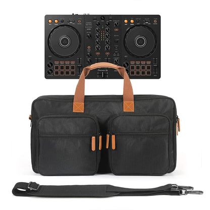 Black portable pioneer dj ddj-flx4 carrying case with tan leather handles dustproof dj turntables protective bag