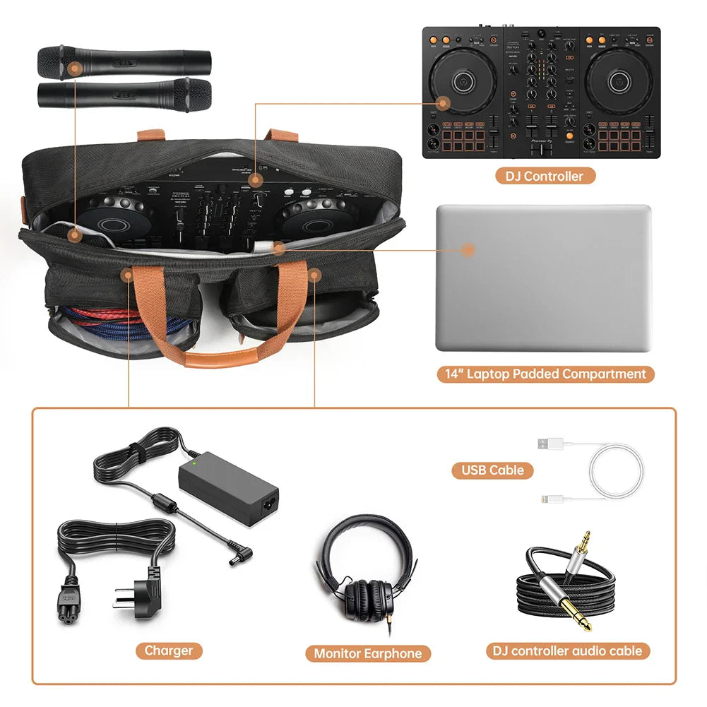Black pioneer dj ddj-flx4 controller with two turntables in dustproof protective case for ddj-flx4 ddj-rev1 models
