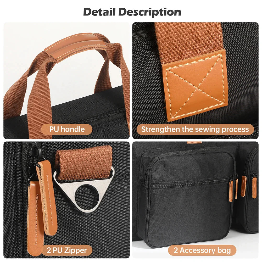 Black fabric duffel bag with brown pu handles and reinforced stitching for dustproof dj turntables pioneer dj ddj-flx4 case