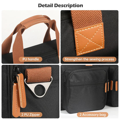 Black fabric duffel bag with brown pu handles and reinforced stitching for dustproof dj turntables pioneer dj ddj-flx4 case
