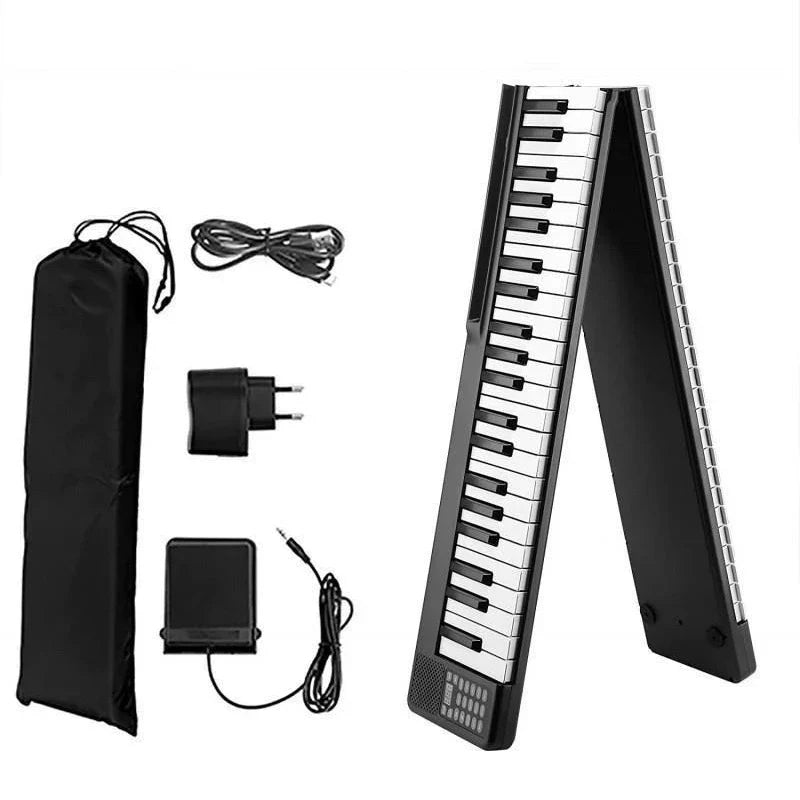 Black foldable portable electronic piano with 88 keys designed for digital pianos adult and musical keyboard beginners use