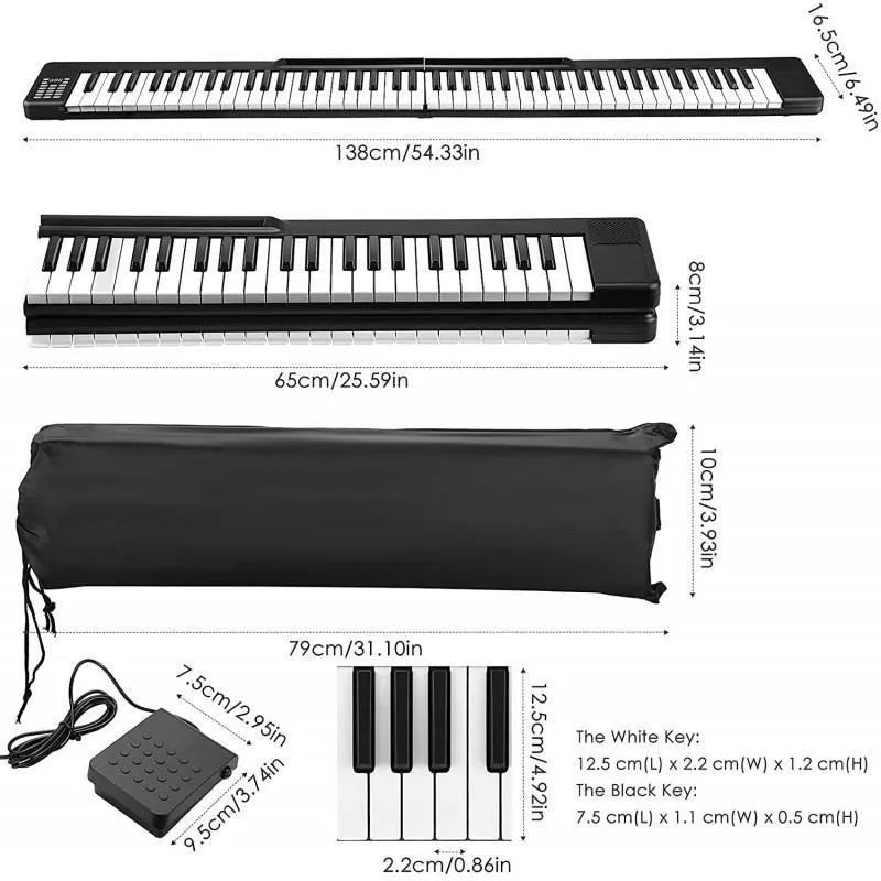 Black and white 61-key portable electronic piano with foldable design for digital pianos adult and musical keyboard beginners