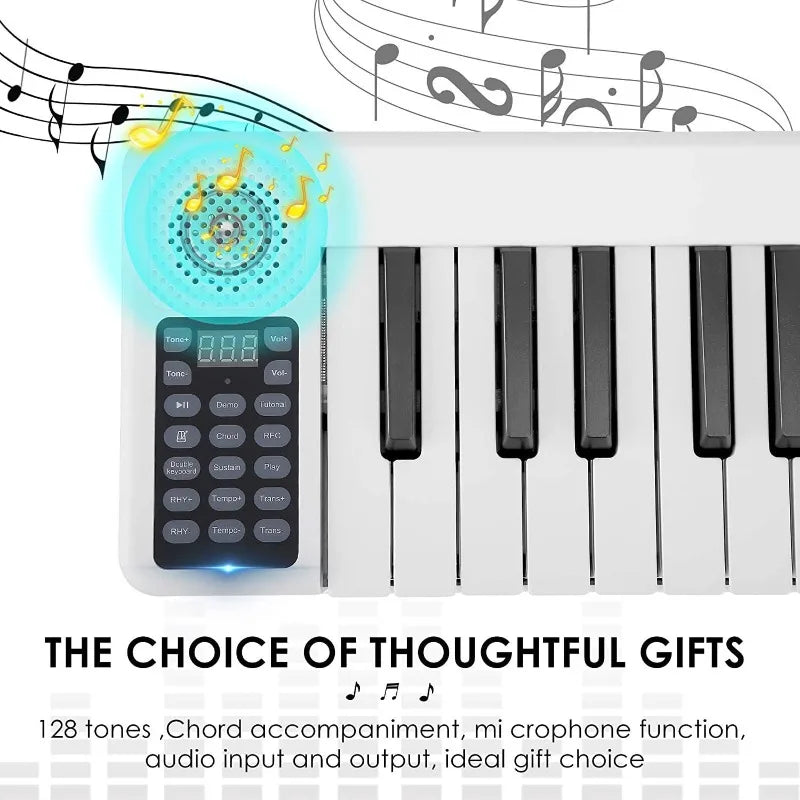 Portable electronic piano 61-key digital piano in white and black with built-in speaker for musical keyboard beginners