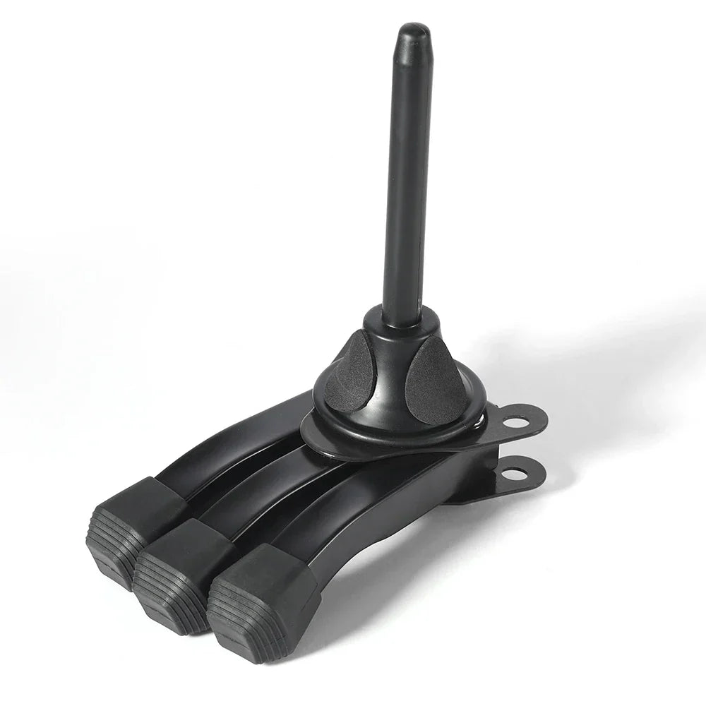 Black plastic foldable tripod stand with central handle and three textured pads for oboe wind instrument and stand clarinet accessories