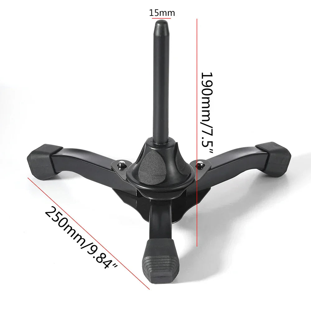 Black plastic foldable tripod stand with adjustable legs and central column for oboe wind instrument and stand clarinet accessories