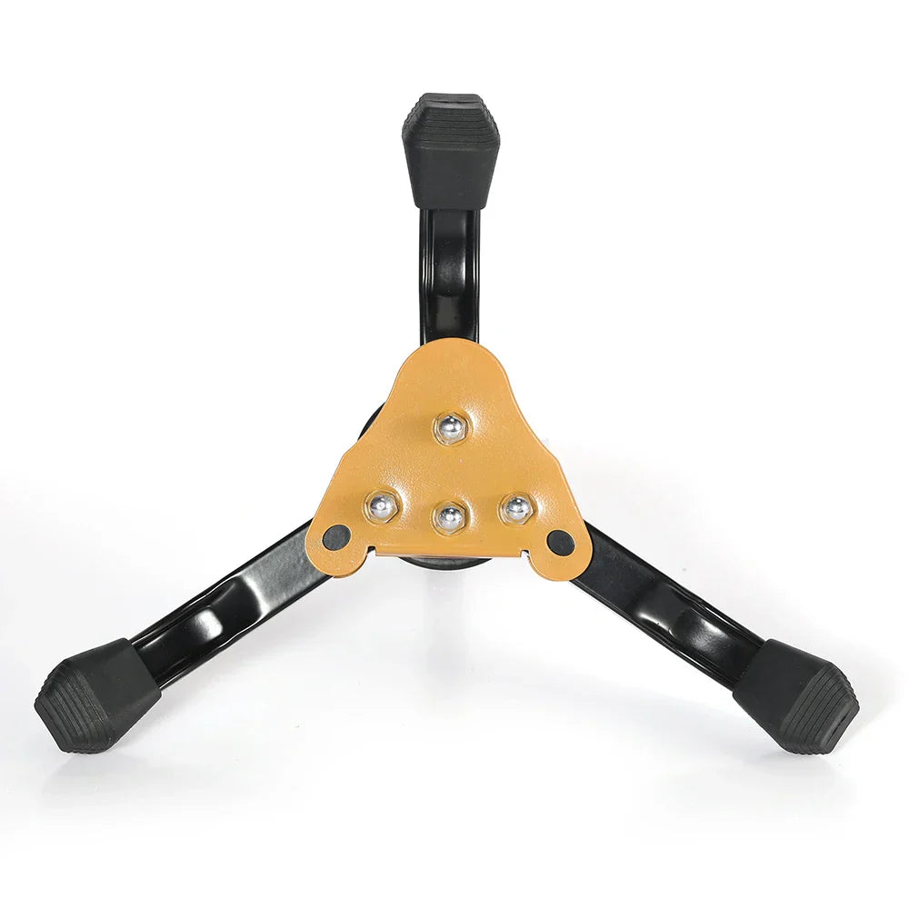 Black and yellow foldable tripod stand with rubberized feet for oboe wind instrument and stand clarinet accessories