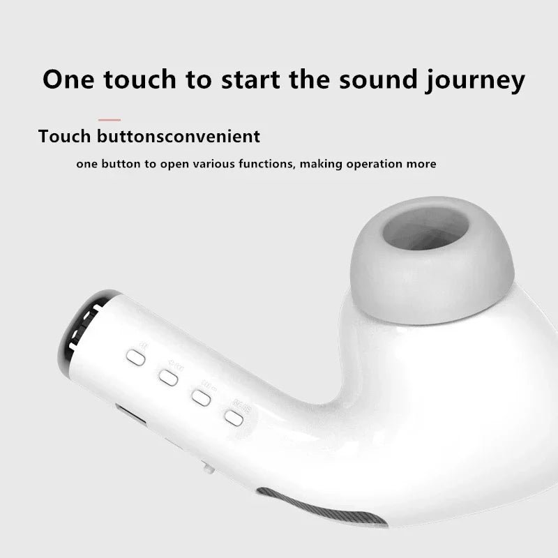 White portable giant earphone with matte finish gray silicone ear tip and touch-sensitive buttons bluetooth speaker wireless
