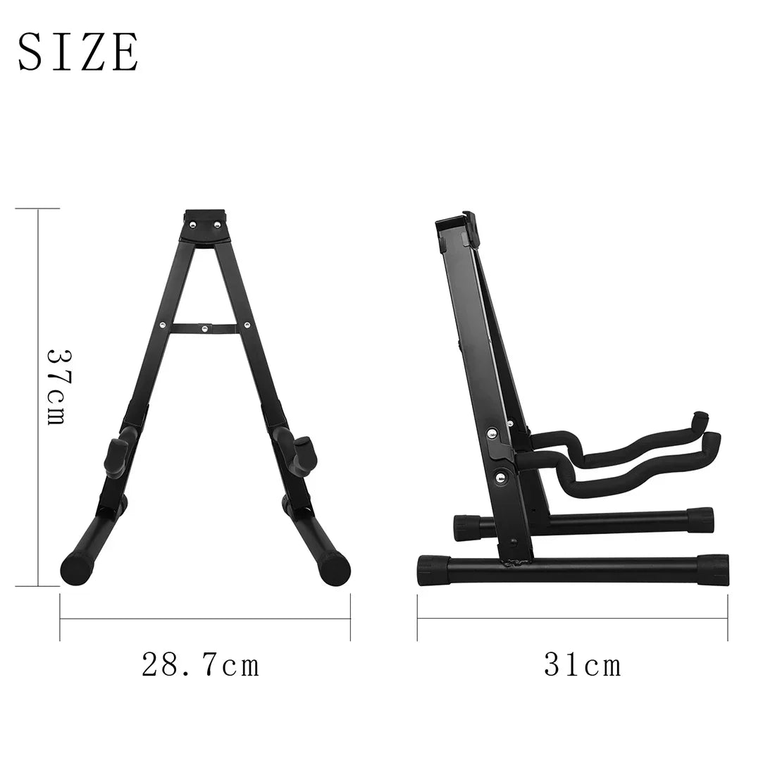 Black metal portable guitar stand with adjustable height padded armrests holder foldable tripod sturdy stable string instrument holder