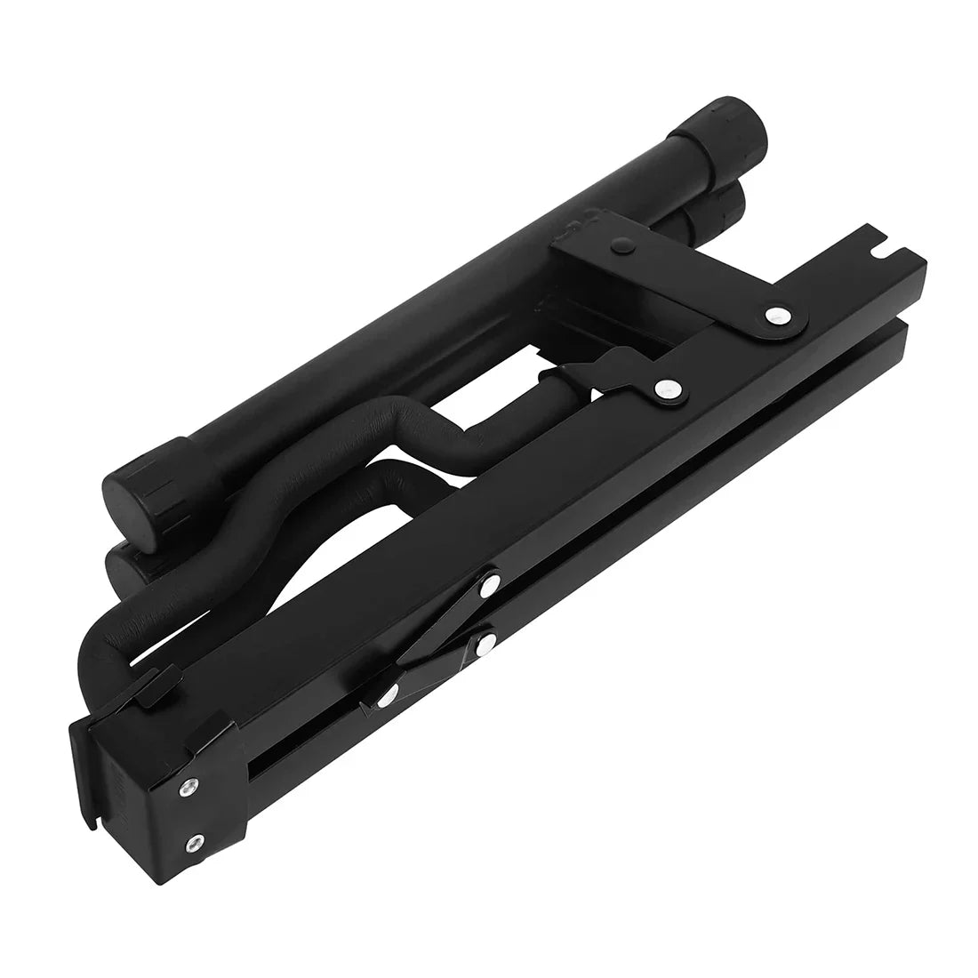 Black metal portable guitar stand with adjustable arms and padded ends holder foldable tripod sturdy stable string instrument parts