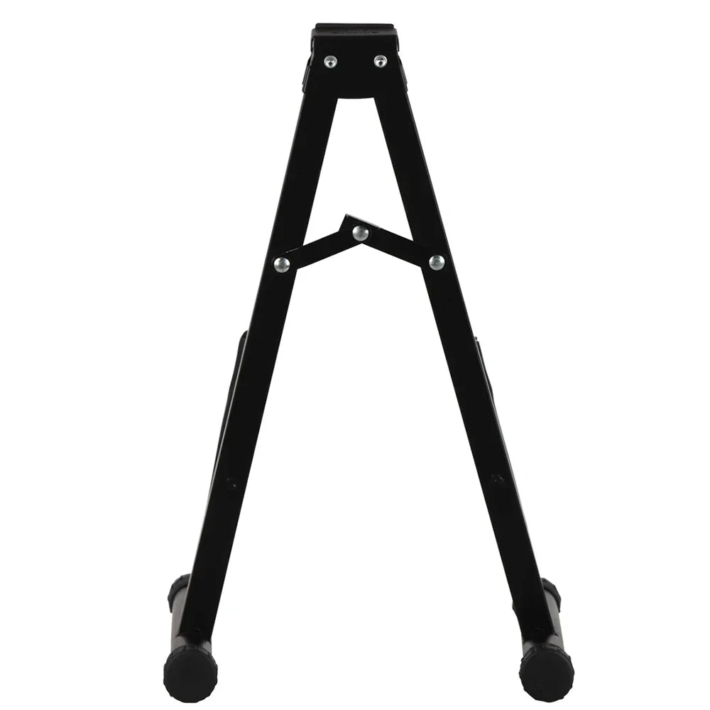 Black metal portable guitar stand with rubberized feet and adjustable legs foldable holder tripod for stable use
