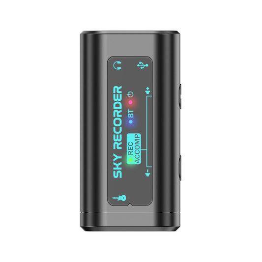 Black rectangular portable hd audio recorder with matte finish and blue led indicators for guitar recording and type beat music