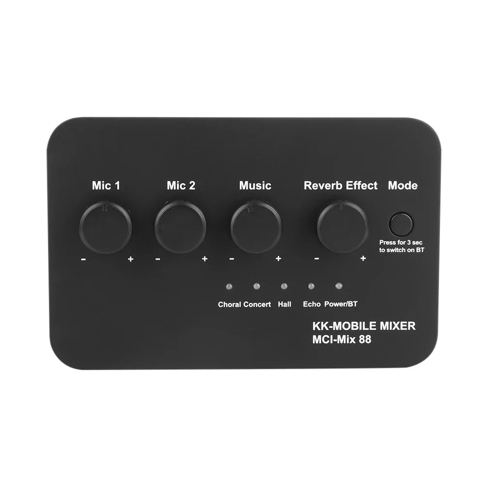 Black kk-mobile mixer mci-mix 88 portable karaoke microphone mixer with four rotary knobs and led indicators for DJ sound