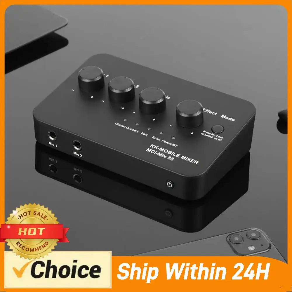 Black kk-model mixer mci-mix 88 portable karaoke microphone mixer with four rotary knobs and dual microphone inputs