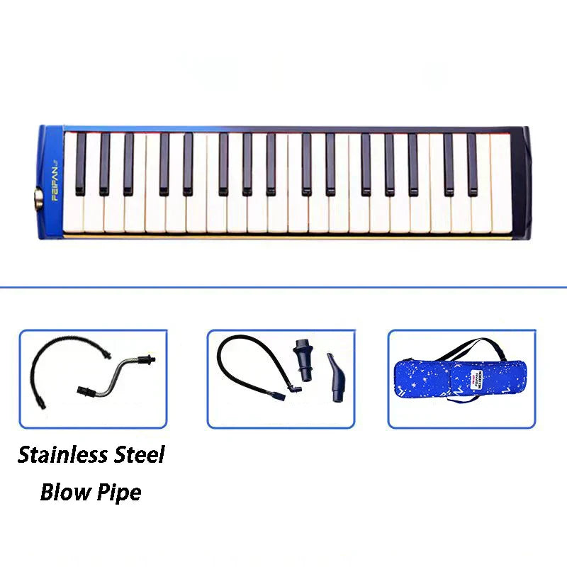 Blue fefan portable melodica with 37 black and white keys for children musical keyboard professional use