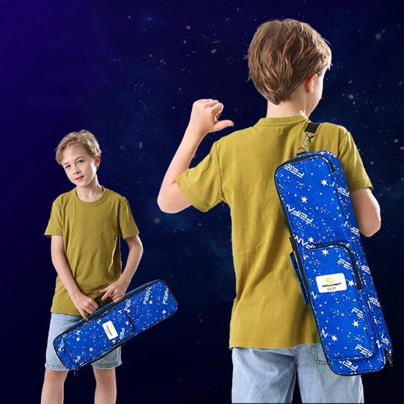 Blue star-patterned portable melodica case with white lettering and front pocket for keyboard professional melodica use