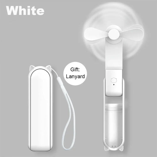 White cat-themed portable mini handheld fan with sleek plastic finish USB rechargeable battery fan with power bank