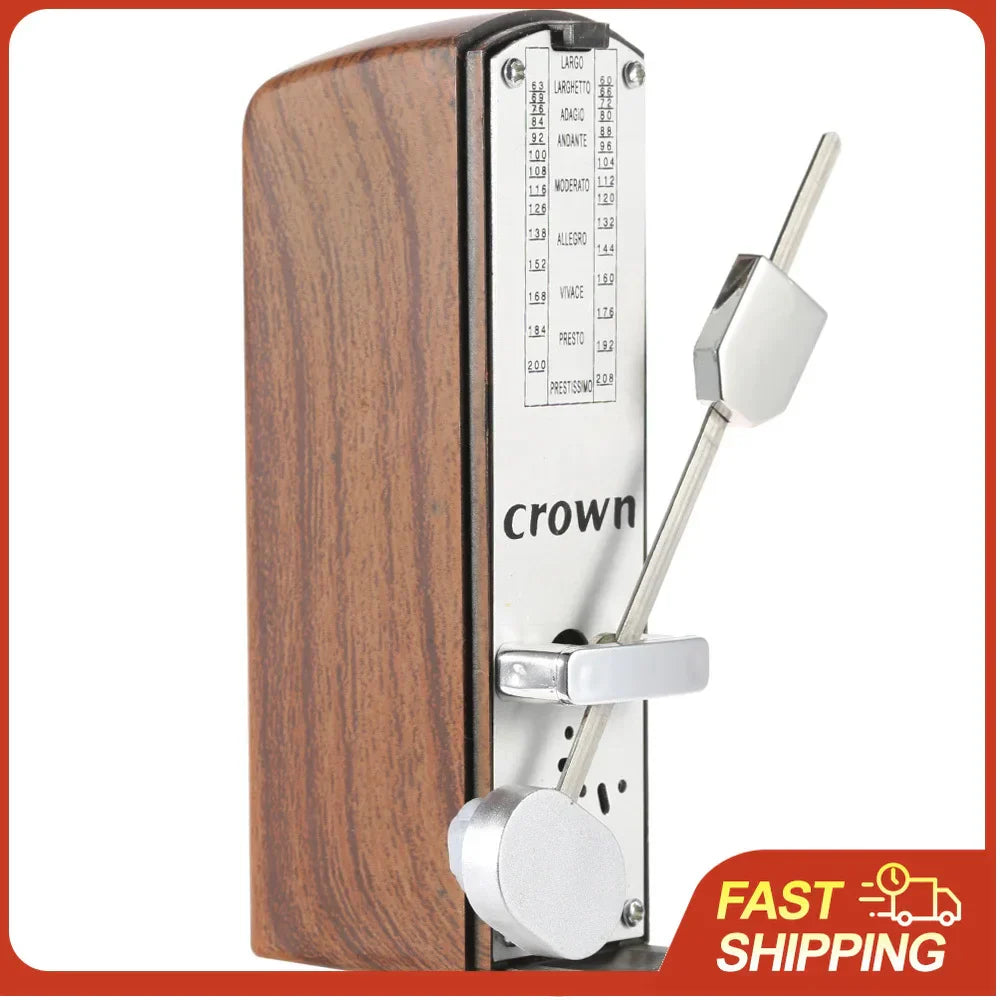 Crown mini mechanical metronome with wooden casing and silver metal parts suitable for piano guitar violin and chinese zither