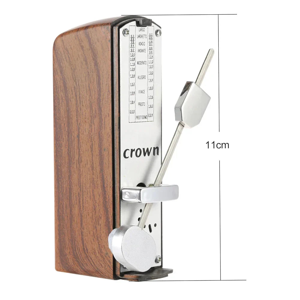 Wooden-bodied portable mini mechanical metronome with silver pendulum and italian tempo scale for piano guitar violin chinese zither