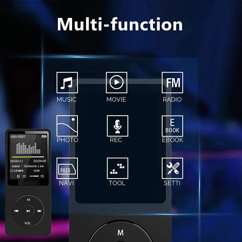 Black portable mp3 player with touchscreen rechargeable record noise conduction and lossless pocket sport music features