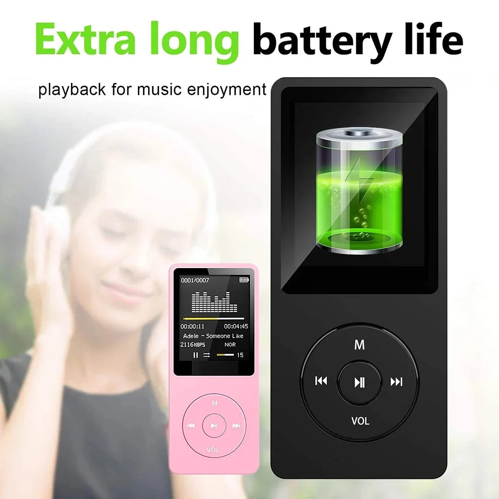 Pink and black portable mp3 players with circular controls and screens for rechargeable record noise lossless pocket sport use
