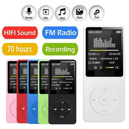 White rectangular portable mp3 player with rechargeable record noise and lossless pocket sport music playback display