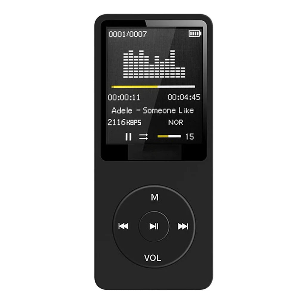 Black portable mp3 player with touchscreen display and circular control pad for lossless portable pocket music play