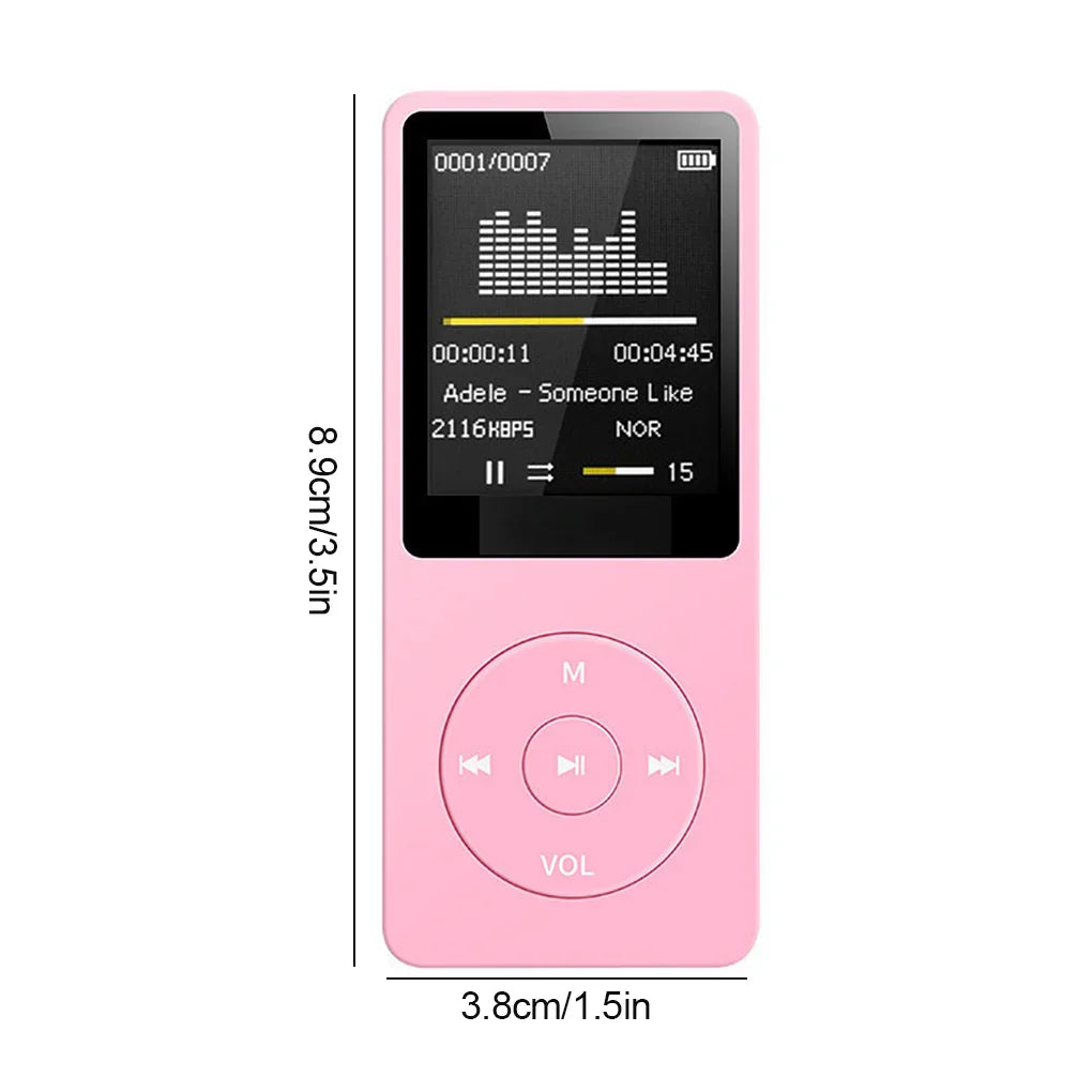 Pink portable mp3 player with charging record digital display screen and lossless portable pocket design for sports use