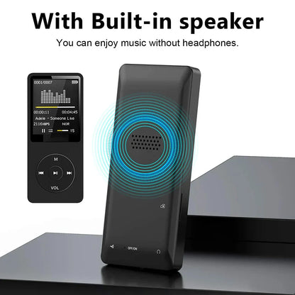 Black rectangular portable mp3 player with bluetooth, circular grille, charging record digital display for lossless music