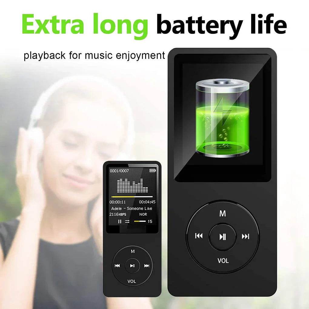 Black rectangular portable mp3 player with charging record digital screen and circular lossless portable pocket controls