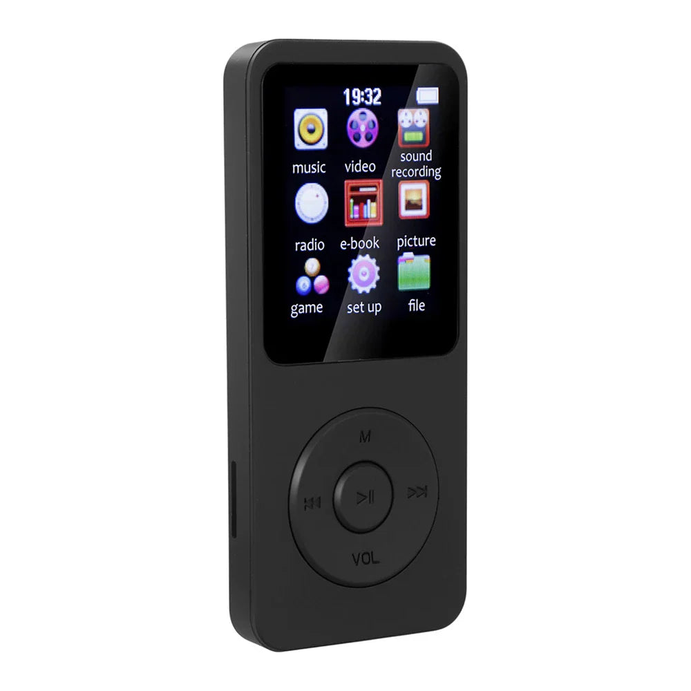 Black portable mp3 player with lcd digital display and circular control pad supports bluetooth lossless music playback
