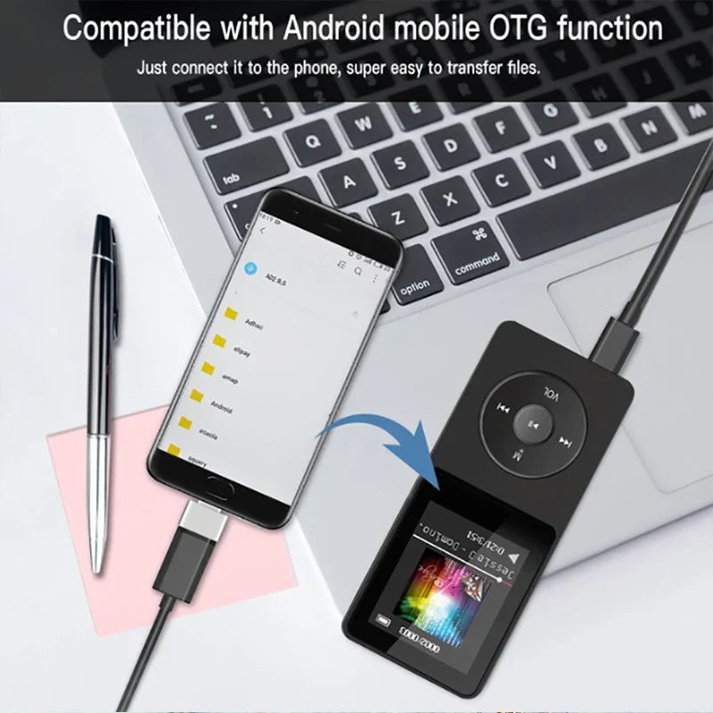 Black portable mp3 player with lcd digital display and circular control buttons supports bluetooth lossless audio playback