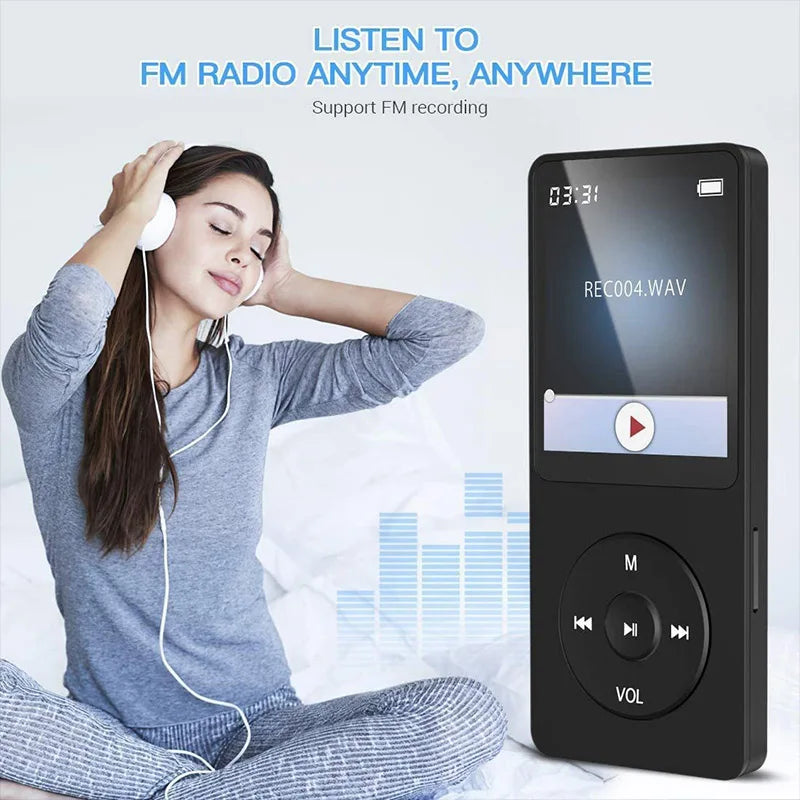 Black rectangular portable mp3 player with touchscreen and circular buttons supporting bluetooth lossless music playback