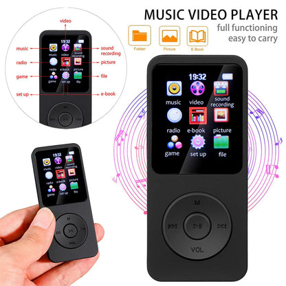 Black rectangular portable mp3 player with lcd digital display touchscreen and circular control buttons supports bluetooth lossless audio
