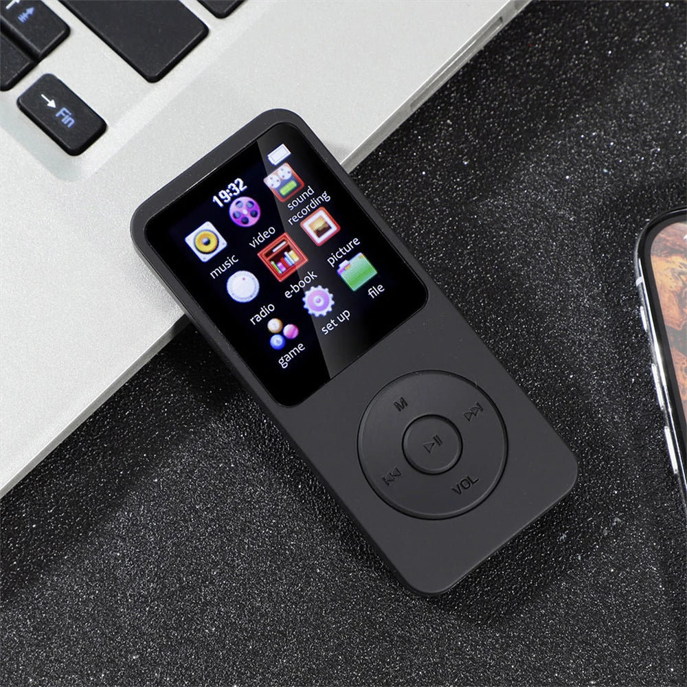 Black portable mp3 player with lcd digital display touchscreen and circular buttons supports bluetooth lossless music playback