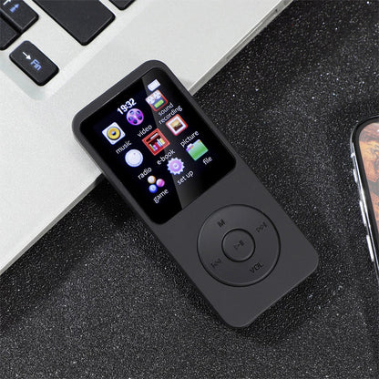 Black portable mp3 player with lcd digital display touchscreen and circular buttons supports bluetooth lossless music playback
