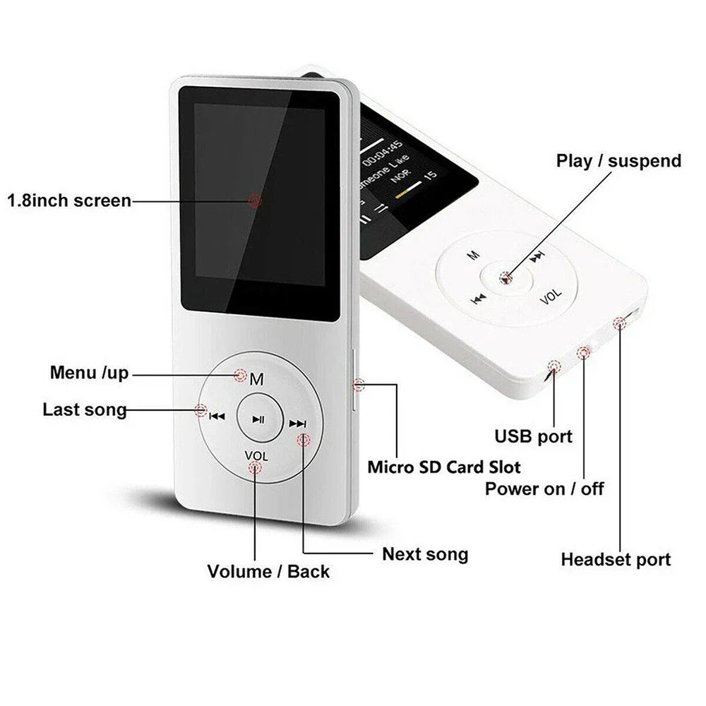 White plastic portable mp3 player with 1.8 inch lcd digital display and circular buttons support bluetooth lossless music player