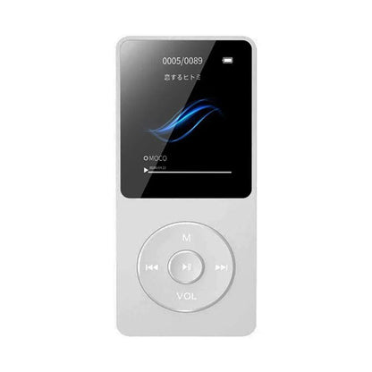 Silver portable mp3 player with lcd digital display and circular navigation buttons supports bluetooth lossless music playback