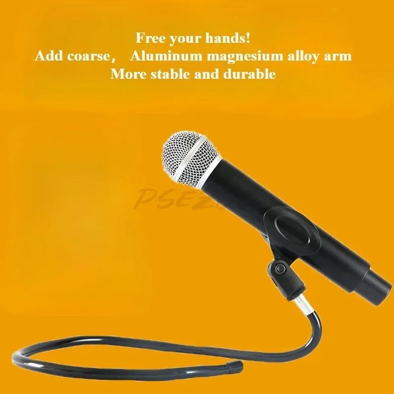 Black handheld microphone with silver mesh grille and aluminum magnesium alloy arm for portable music bar guitar keyboard mic use