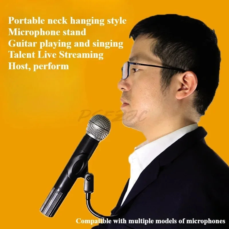 Black portable music bar microphone stand with silver mesh grille and adjustable clamp for guitar keyboard mic use