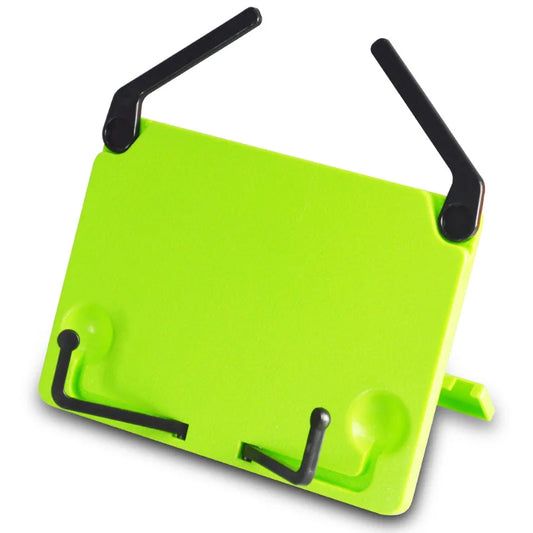 Bright lime green portable music sheet stand with black adjustable arms foldable book stand desktop reading holder
