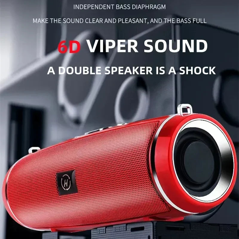 Red portable outdoor stereo with mesh grille and silver accents featuring wireless bluetooth speaker and stereo subwoofer 200w
