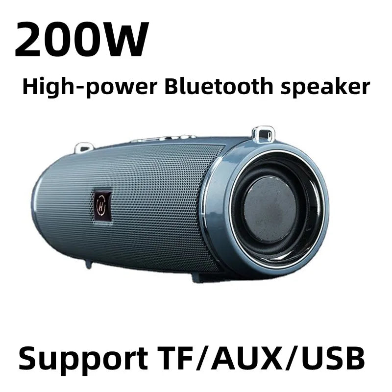 A sleek black cylindrical wireless bluetooth speaker with textured grille and chrome accents for portable outdoor stereo use