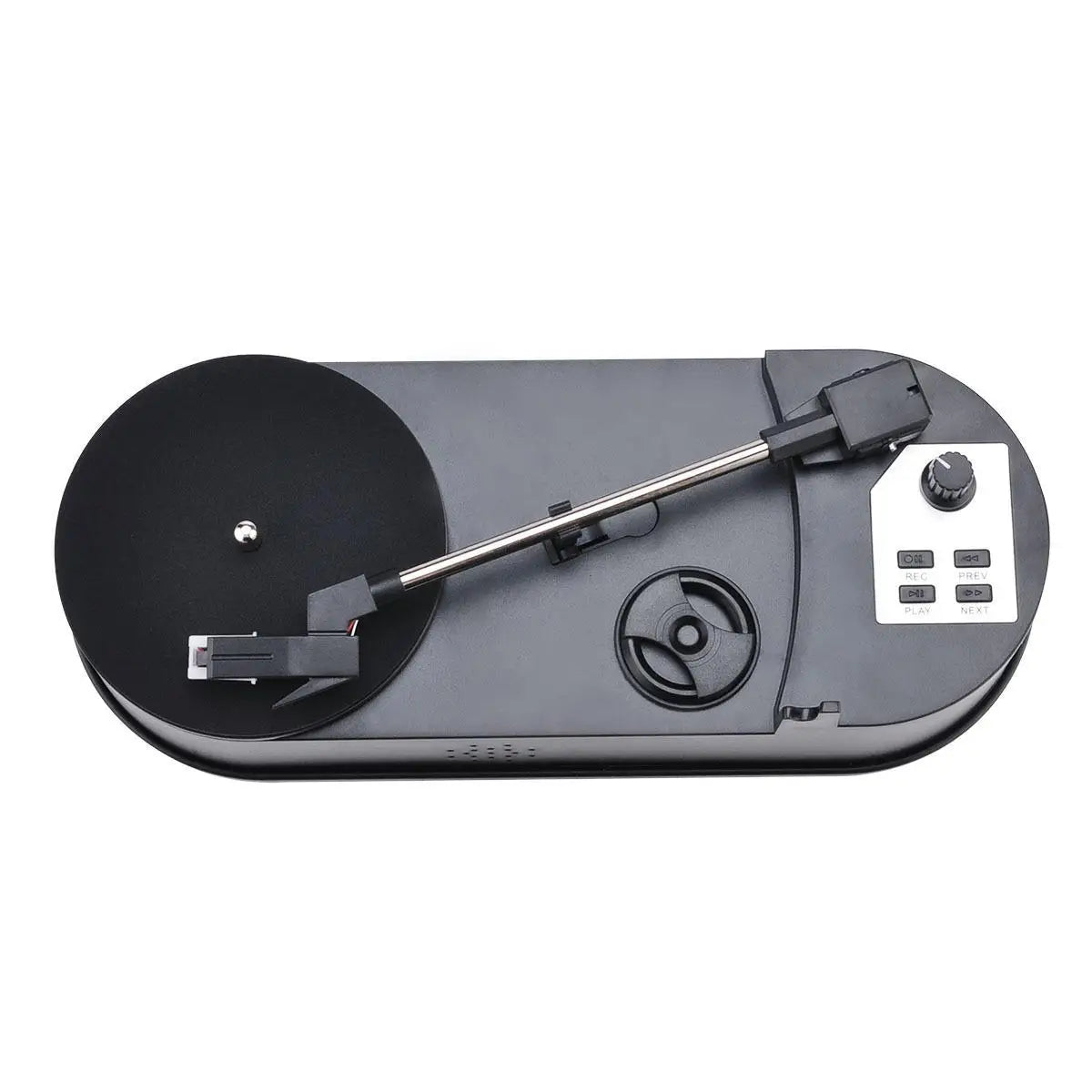 Black and silver portable phonograph 45rpm turntable player with built-in speaker and converter save vinyl to mp3