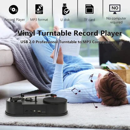 Black vinyl portable phonograph 45rpm turntable player with usb 20 mp3 conversion and built in speaker for vinyl music records