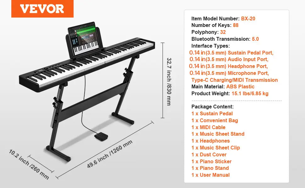 VEVOR 88 Key Folding Keyboard Piano Bluetooth & MIDI Portable Electronic Digital Foldable Piano Rechargeable for Beginners